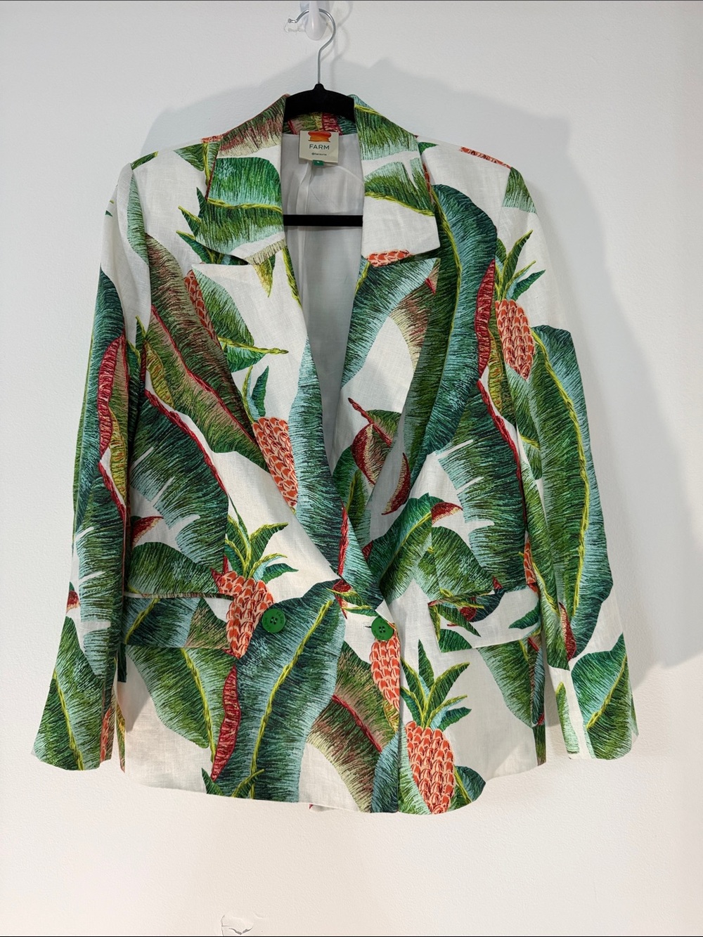 FARM Rio Green, White & Coral Tropical Leaf Blazer S oversized shorts L